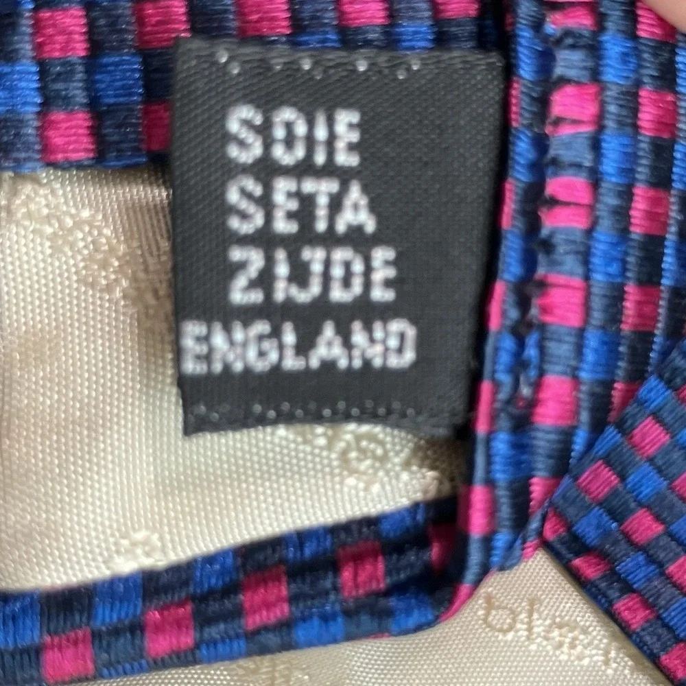 Bloomingdale's Soho Silk Tie Blue Pink Textured Micro Check Made England